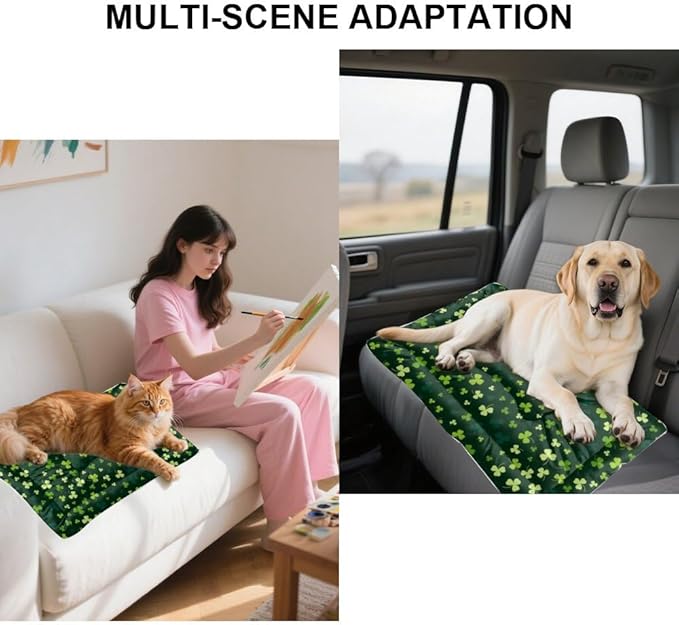 St Patricks Green Shamrock Dog Bed Non Slip Bottom Waterproof Dog Crate Mat Cozy Soft Mat for Sofa Pet Cosy Home Printed Bed Pads Gift Tough 24× 18 Inch Indoor Outdoor