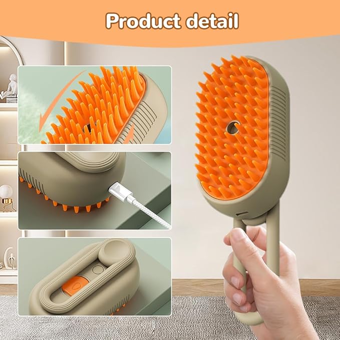 2026 New Cat Steam Brush, 3 in 1 Pet Steam Groomer Comb, Rechargeable Pet Steam Groomer Brush for Massaging and Cleaning Shedding Pets Hair, Anti-Static Hair Removal Comb for Cats Dogs (Khaki)