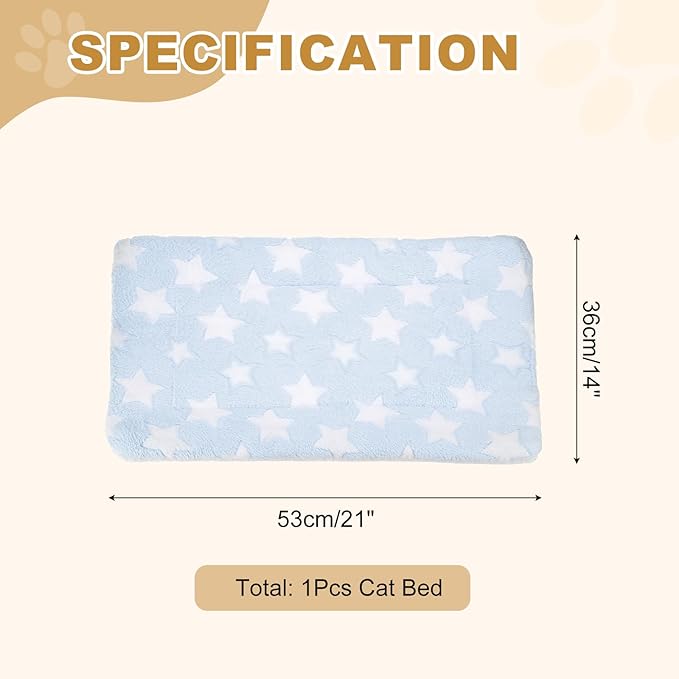 Dog Cat Bed Mat, Soft Coral Fleece Pet Cushion Pad with Cute Stars Print, Warm Washable Pet Bed 21x14 Inches, (Blue), Intended for Medium Small Dog Cat