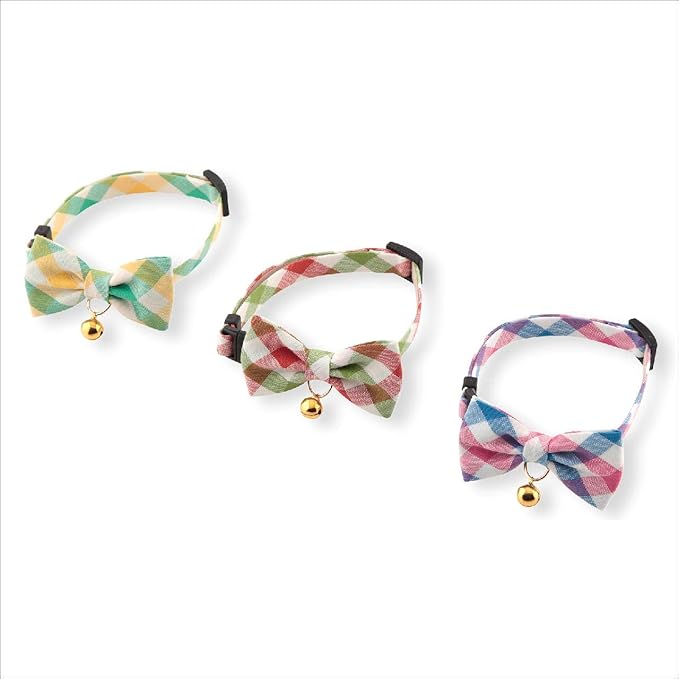 Purrfect Picnic Bow Tie Cat Collar (Blue) with Bell Safety Breakaway Soft Lightweight for Cats Kitty Kitten Japanese Stylish Pattern, No.1 Seller in Japan