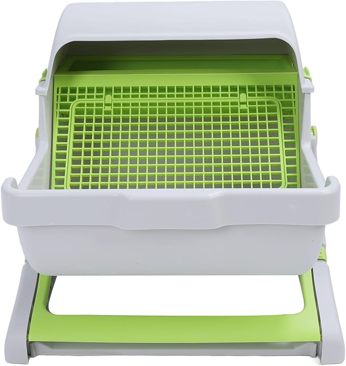 Self Cleaning Cat Litter Box Enclosure Semi Automatic, PP Plastic Easy Assembly Tipping Bucket Style Large Kitty Litter Box for Indoor Cats
