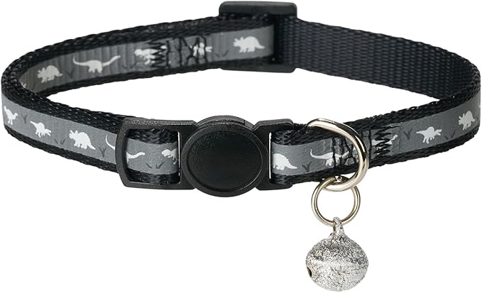 Reflective Cat Collar Safety Breakaway Nylon Kitten Collars with Bell for Male Boy Girl Cats,Black