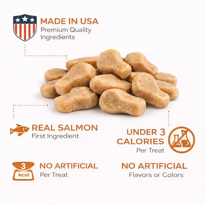 Savory & Tasty Soft Cat Treats Salmon - Grain Free, Low Calorie Chewy Nibbles, Made in USA, Real Salmon #1 Ingredient, Under 3 Calories Per Treat, Natural Training Snack for Indoor Cats | (9oz)