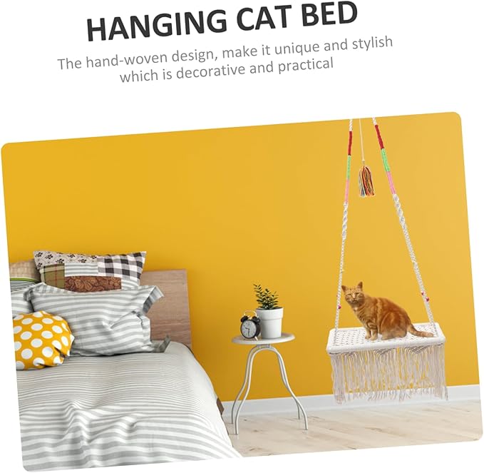 SUPVOX Hanging Cat Hammock Bohemian Style Macrame Cat Swing Bed Comfortable Resting and Playing Space Decorative Pet Furniture for Pets