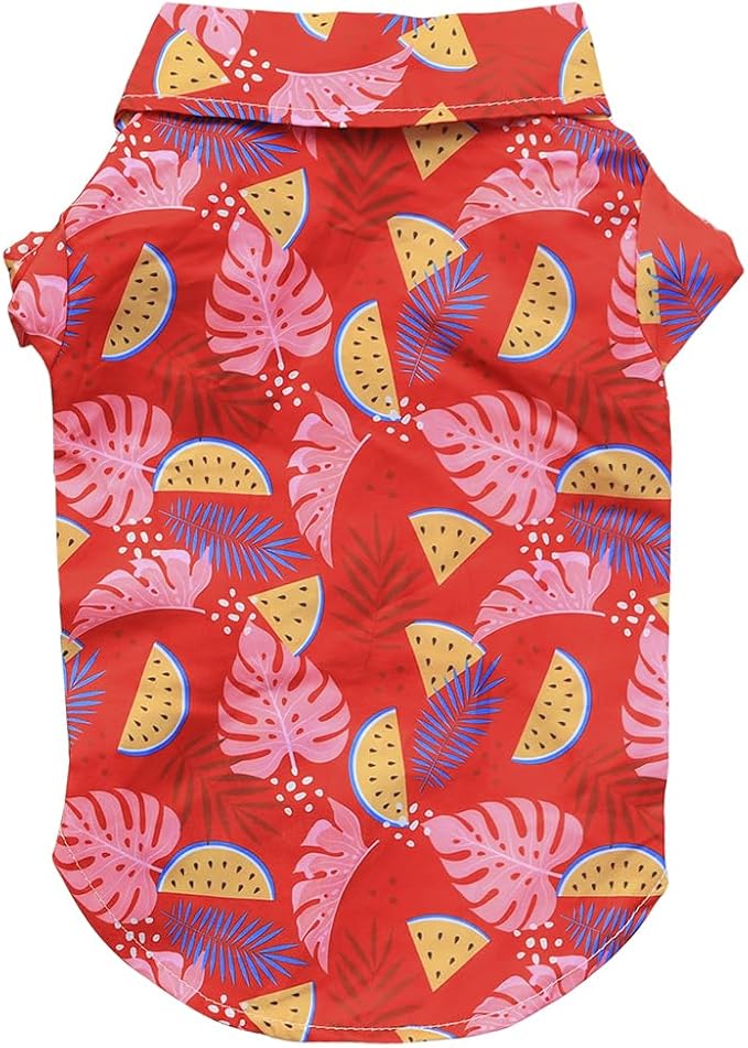 Tangpan Hawaiian Beach Coconut Tree Print Dog Shirt Summer Camp Shirt Clothes(Red,S)