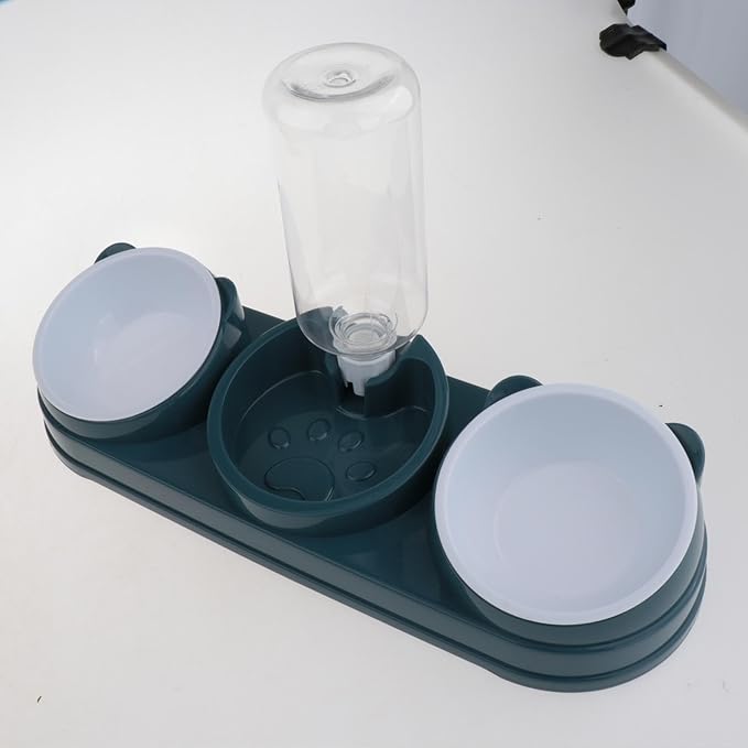 Elevated Double Bowl Pet Feeders with Automatic Water Dispenser Antislip Base for Dog Cats Daily Feeding Watering Supply Automatic Water Dispenser Pet Bowl