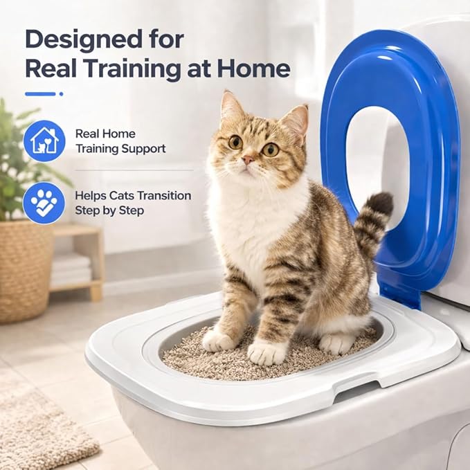 Reusable Cat Toilet Training System,Cat Toilet Trainer with 5 Removable Training Components,Easy Clean ABS Cat Training Seat with Stable Outer Frame,Fits Most Standard Toilet Seats,Gray