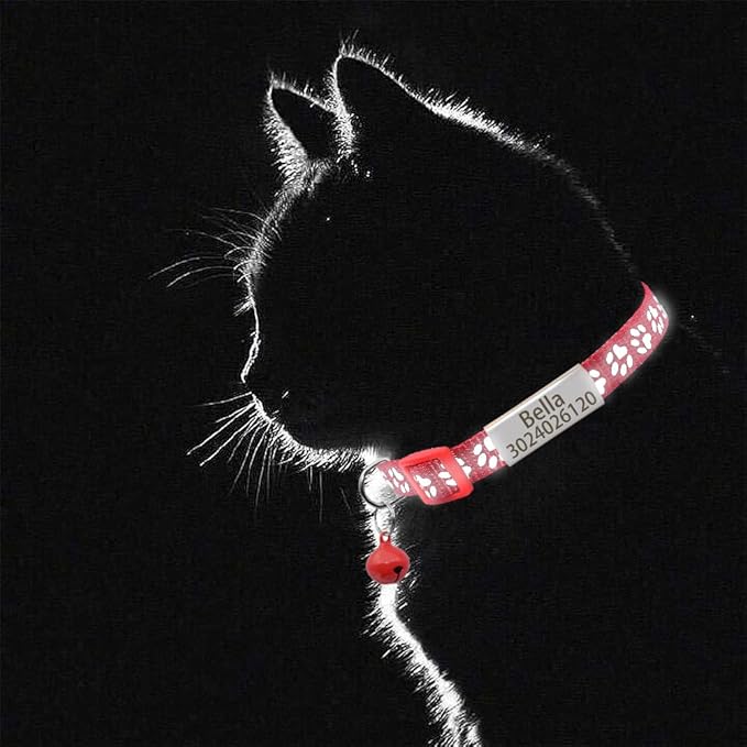 Personalized 2 Pack Reflective Cat Collar,Custom Breakaway Cat Collars with Name Tag and Bell,Anti-Lost Nameplate Cat Collar for Girls & Boys (Red,fit 8''-11.0'')