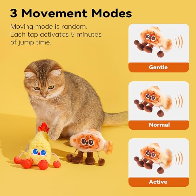 Petgravity Jumpy Shrimp Taiyaki Electric Cat Toy, 2 Pack, Tap-Activated 3 Moving Modes Interactive Cat Toys, Exercise Toy for Indoor Cats Kitten with Catnip, Rechargeable