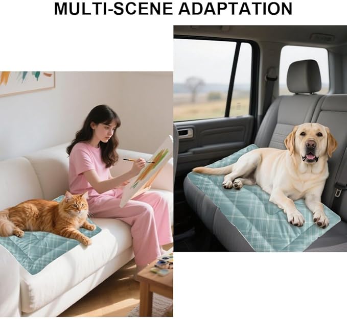 Blue Plaid Dog Mats Non Slip Bottom Cat Calming Bed Cozy Soft Dog Bed for Car Furniture for Pet Printed Pet Cushion Gift Thick 24× 18 Inch Indoor Outdoor