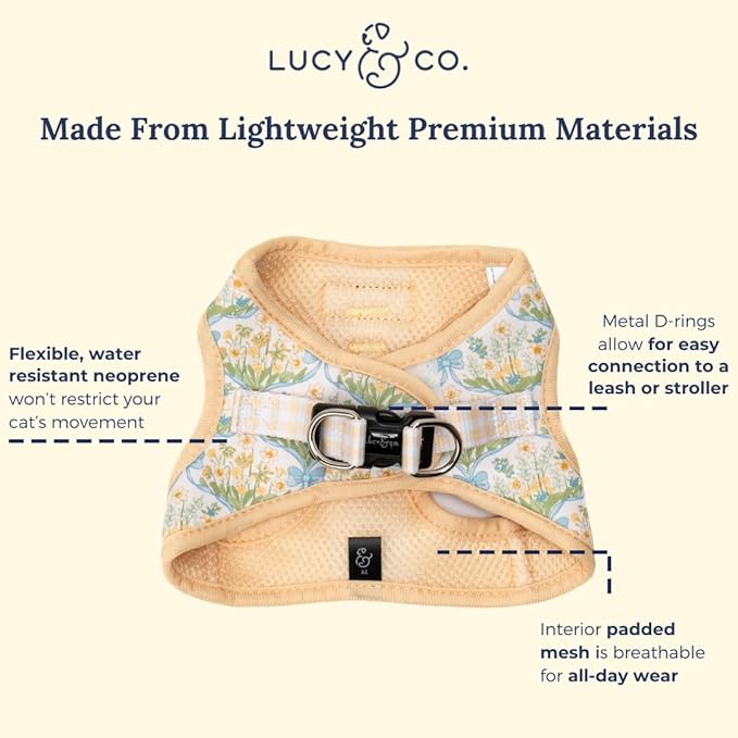 Lucy & Co. Sunshine and Daffodils Step-in Cat Harness and Leash Set Bundle, Breathable & Adjustable Harness for Cats, Kittens & Small Dogs, Lightweight & Secure and Dual Leash Clips – Large