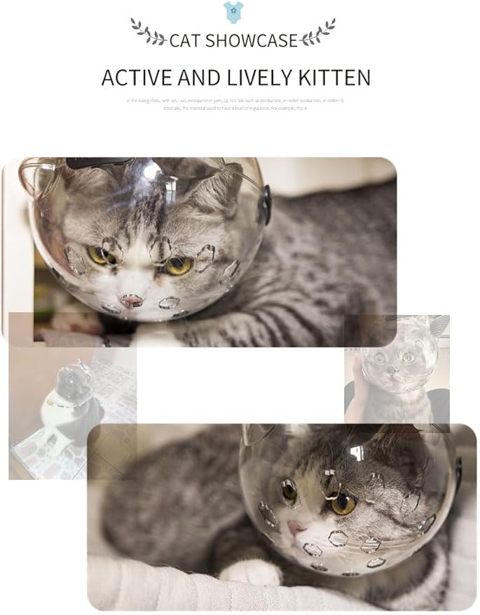 Adjustable Breathable Cat Muzzle - Transparent Astronaut-Style Helmet for Preventing Biting, Chewing During Grooming (For Kittens & Aggressive Cats) (S)