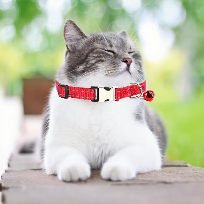 Custom Engraved Cat Reflective Collars with Name & Phone Number,Personalized Adjustable Buckle&Bell ID Tag Collar for Kittens&Cats