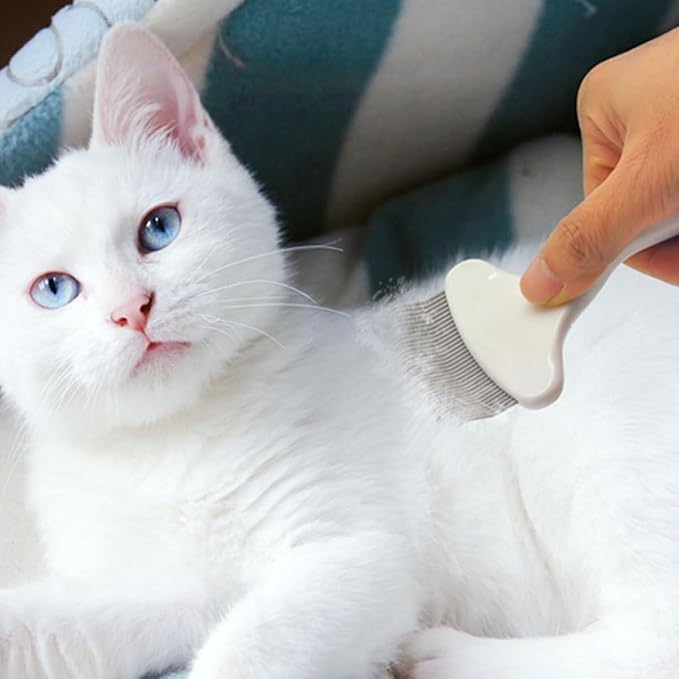 Cabilock Cat Grooming Comb and Pet Hair Cleaning Tool with Elastic Pins, White Detangling Comb for Cats, Pet Grooming Supplies for Matted Fur and Knot Removal
