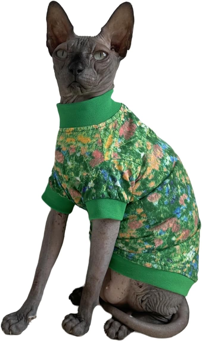 Limited Edition Sphynx Cat Cotton T-Shirts Hairless Cat Sweatshirt Pet Kitten Clothes Round Collar Kitten Shirts Vest Cats & Small Dogs Apparel (Impressionism, M (5.5-6.6 lbs))
