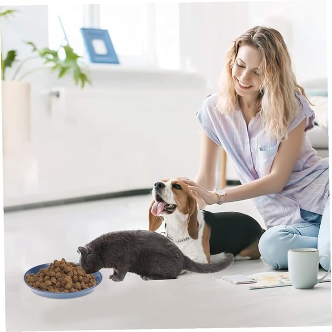SHINEOFI 8pcs Cat Food Dish Set Shallow Wide Bowls, Round Sturdy Plastic Pet Feeding Plates for Wet and Dry Food, Mixed Colors, Suitable for Multi-cat Feeding and Watering Random Style