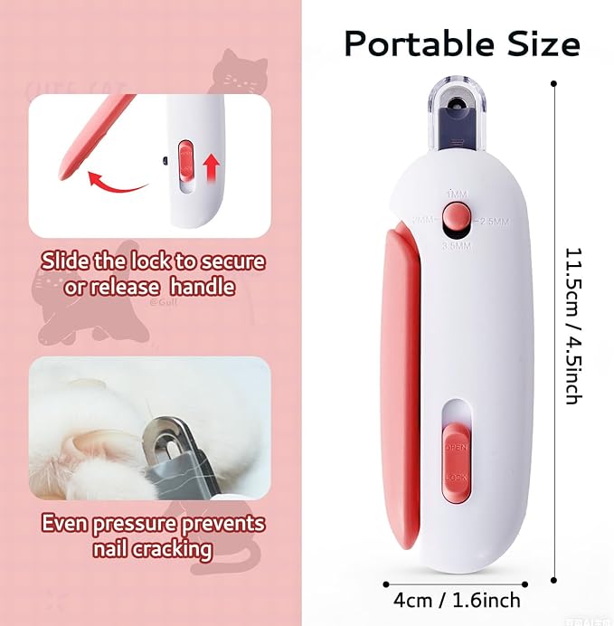 Cat Nail Clipper Adjustable Size, Cat Claw Clippers with 3-Size Trimming Hole & Hidden Nail File Round Hole Blade Pet Grooming Tool for Kittens & Indoor Cats