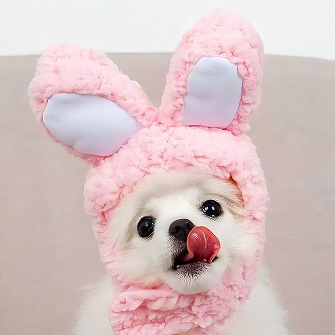 Rabbit Ears Hat for Cats & Small Dogs - Adjustable Plush Bunny Costume Headband for Easter, Halloween & Pet Party Dress Up (Pink)