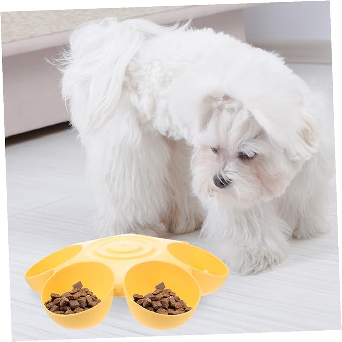 Cabilock 2pcs Flower-Shaped Pet Food Bowls with 6-Petal Multi-Slot Design, Non-Skid Portable Cat and Dog Feeding Dishes for Multi-pet Feeding and Watering, Yellow