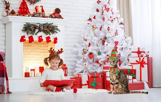 Cat Christmas Costume Elf Hat and Bell Collar Xmas Pet Costume Accessories for Cat and Puppy 2Pcs
