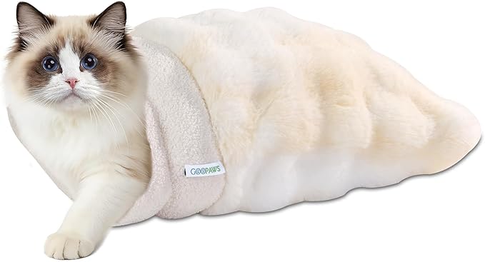 4 in 1 Self Warming Burrow Cat Bed, Pet Hideway Sleeping Cuddle Cave (Style2- Cream)