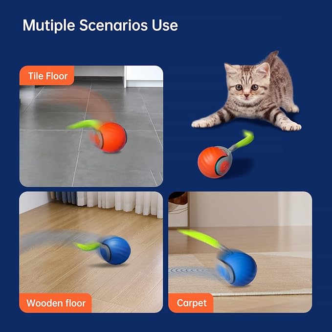 Petgravity Speedy Sprint Ball Toy for Cat Type-C Rechargeable Interactive Cats Toy (Blue+Orange)