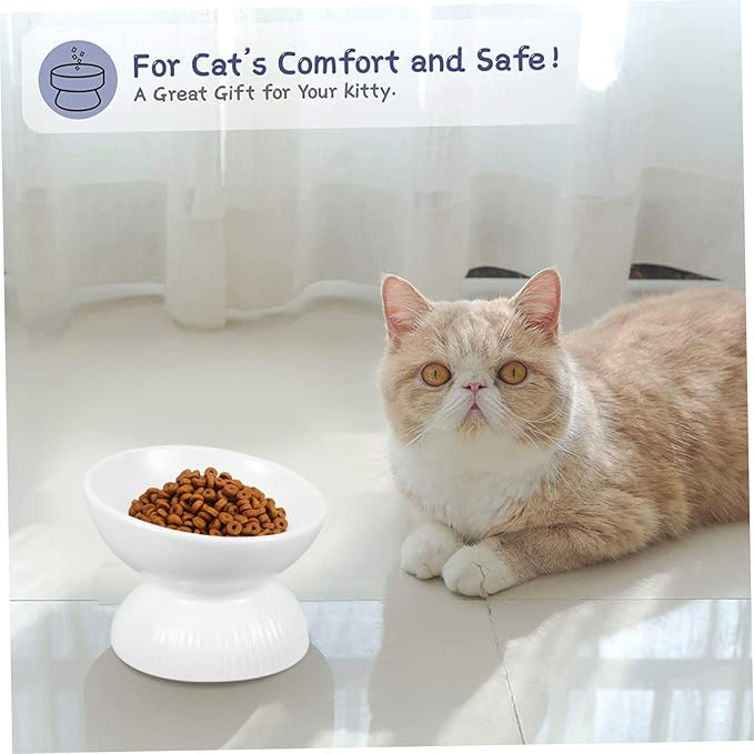 Abaodam Ceramic Cat Feeder Bowl Tip Design Slanted Mouth for Easy Eating Safe Material Cat Food Container for Comfortable Feeding