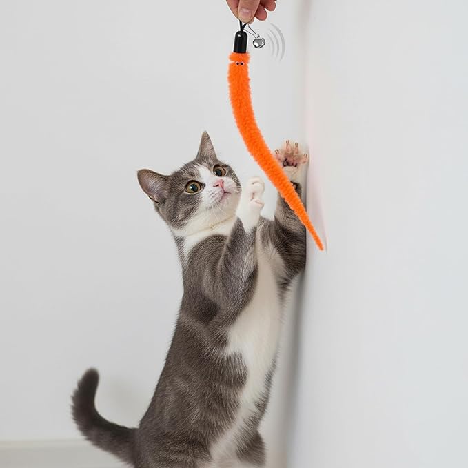25 Pcs Cat Worm Toy Replacement Teaser with Bell, Colorful Fuzzy Worms Interactive Cat Wand Attachment Toys Cats Wand Toys for Indoor Cats Kitten Play Exercise