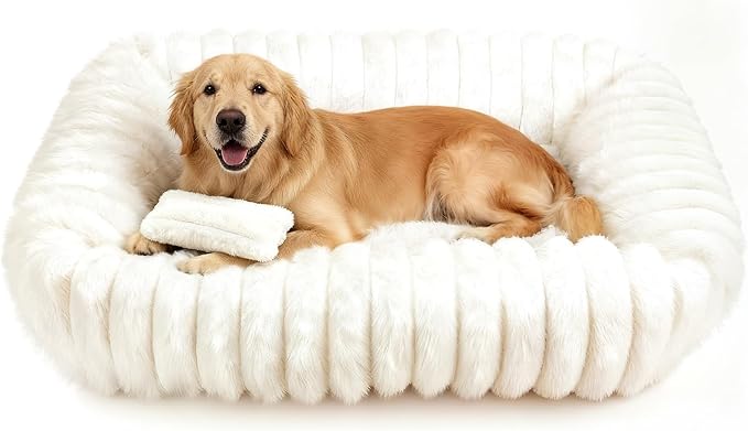 Dog Beds Large Sized Dog, Washable Self Warming Dog Cat Bed Rectangle Orthopedic Large Pet Sofa, Super Soft Plush Rabbit Fur Pet Couch Cute Cat Bed with Removable Zipper Cover & Anti-Slip Bottom