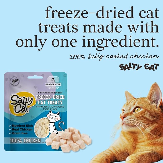 Salty Cat Natural Freeze-Dried Chicken Cat Treats, 10g Bag (12 Packs)