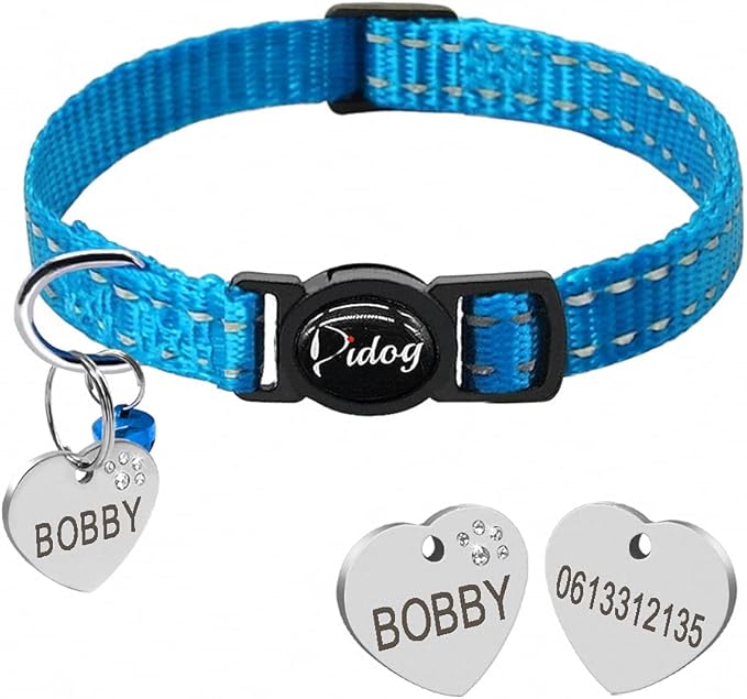 Quick Release Cat Collar Reflective Cat Collars Personalized Puppy Collars for Small Dog Cats Kitten Doggy Blue XS