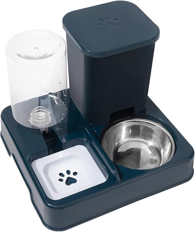 Dog Double Bowl Feeder Automatic Cats Food Container and Water Dispenser for Dog Daily Feeding Watering Supply Water Dispenser Automatic Travel