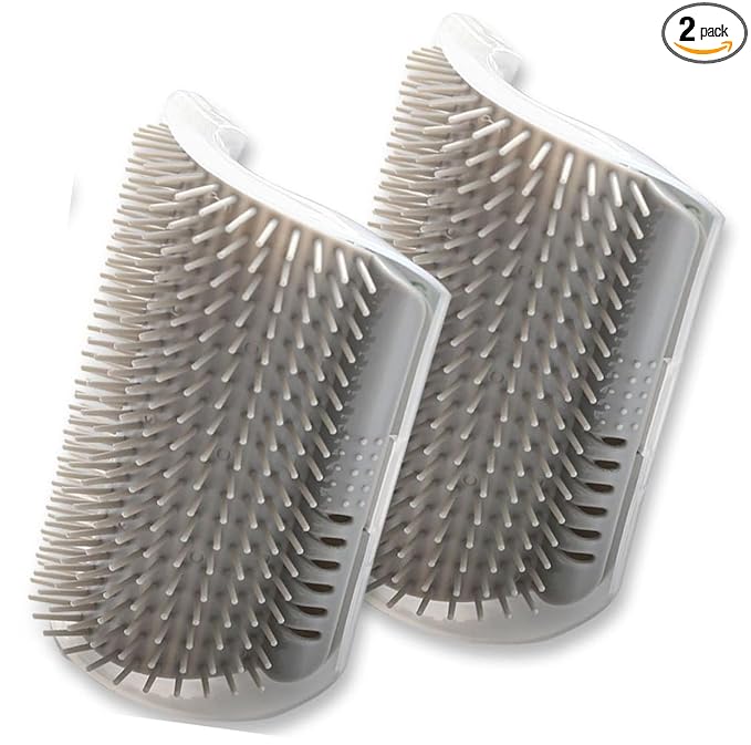 Cat Self Groomer – Wall Corner Grooming Brushes for Cats and Small Pets – Soft Massage Brush for Shedding Control and Face Rubbing (Grey)