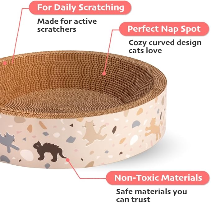 BLUE BAY Cat Scratcher Lounge Bed — 2-in-1 Cardboard Scratch Bowl & Cozy Cat Bed for Indoor Cats, High-Density Corrugated Scratcher, Non-Toxic Recyclable Furniture Protector, All Breeds