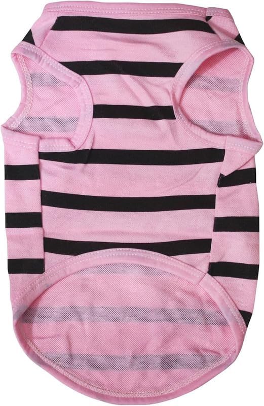 Petitebella Black Skull Face Puppy Dog Shirt (Pink/Black Stripes, X-Small)