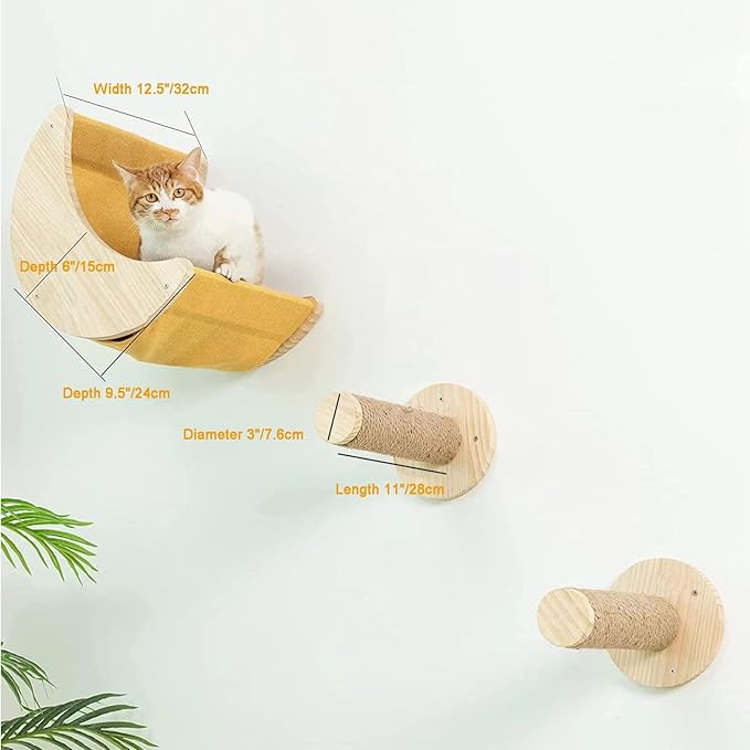 Cat Hammock Wall Mounted Cat Shelf with Two Steps - Cat Wall Shelves and Perches for Sleeping, Playing, Climbing, and Lounging - Modern Cat Bed & Furniture for Large Cats or Kitty