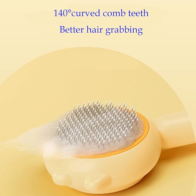Vingtank Pet Hair Cleaner Brush, Hair Brush for Cats and Dogs, Self Cleaning Slicker Comb for Kitten, Removes Tangles Loose Fur (Yellow, Hair Type: Thin, Thick, Curly)
