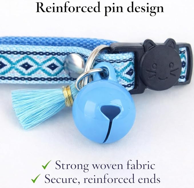 Cat Collar with AirTag Holder – Breakaway Lightweight Woven Cat Collar, Adjustable with Bell for Cats & Kittens (Morning Bloom Set) | Amazegoods