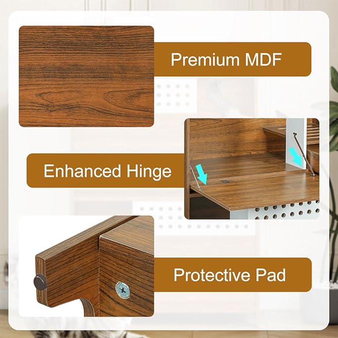 2 in 1 Cat Litter Box Enclosure Furniture, Double Hidden Litter Box Cabinet with Storage Shelf, Space Saving Wooden Cat House End Table for Indoor Use, Brown Natural,Brown