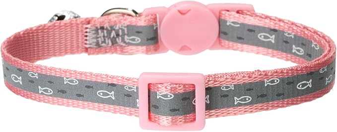 Reflective Cat Collar Safety Breakaway Nylon Kitten Collars with Bell for Female Girl Cats,Pink