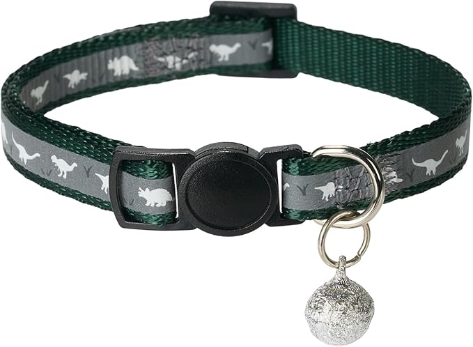 Reflective Cat Collar Safety Breakaway Nylon Kitten Collars with Bell for Male Female Cats,Dark Green