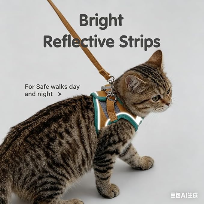 Greenfiree Cat Harness and Leash Set, Escape-Proof, Reflective, Adjustable, Medium, Pink, Soft Fleece Lining, Clip Closure, Machine Wash