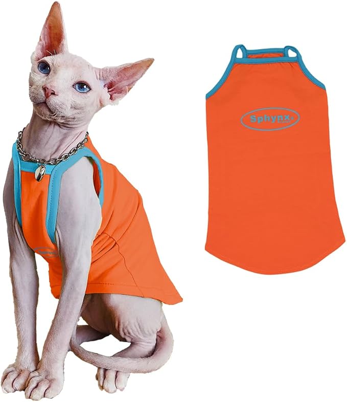 Sphynx Cat Shirt, Breathable Stretchy Cat Summer Vest, Soft Hairless Cats Shirt, Sleeveless Tanktop for Cats Only (Orange, XXL (10.5-13lbs))