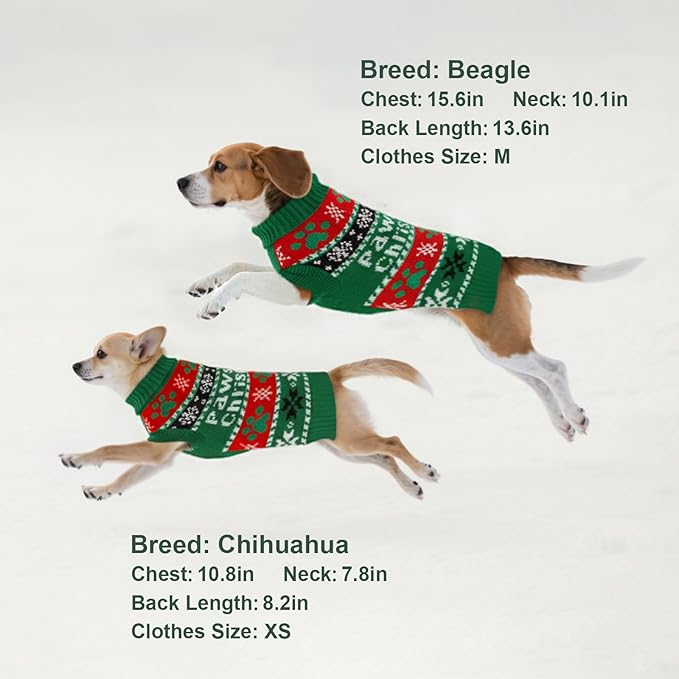 Dog Sweater Knitted for Small to Large Dogs Boy Girl, Classic Turtleneck Dog Christmas Sweaters, Warm & Soft Pet Clothes for Winter (Santa Green, XS)