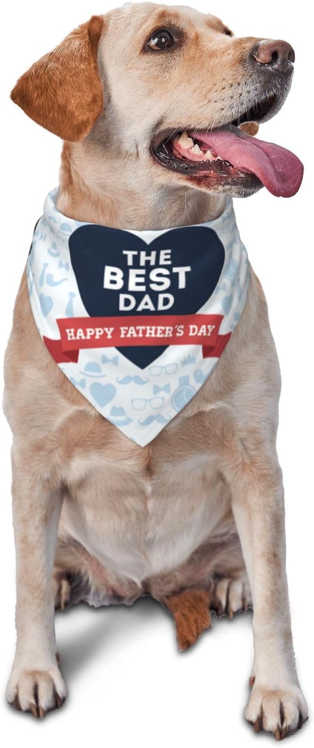 Happy Father's Day Dog Bandana Adjustable Reversible Triangle Dog Scarf Scarves Pet Bibs Costume Accessory Decor for Cats