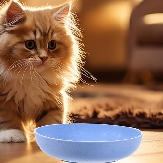 VICASKY 12pcs Shallow Plastic Cat Bowls for Feeding and Watering Indoor Cats Kitten Food Dish Wide Whisker-Friendly Pet Supply Set in Beige Pink and Blue