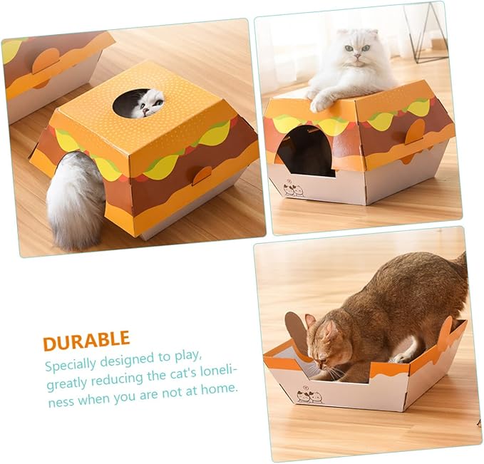 ORFOFE Creative Burger-Shaped Cat Scratching Board Bed Corrugated Cardboard for Play Relaxation Reduces Furniture Damage for Indoor Cats