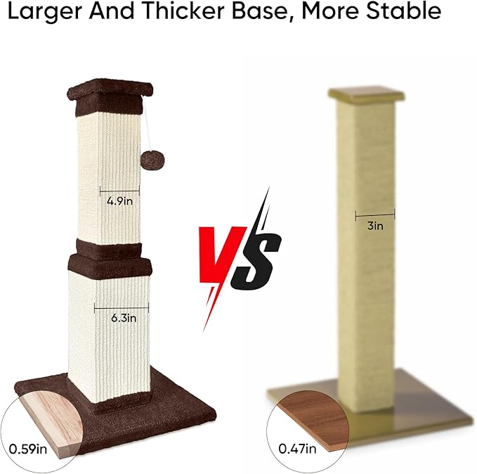 32 Tall Cat Scratching Post for Large Cats, Cat Scratcher for Indoor Cats Adults, Sturdy Sisal Scratch Post to Protect Furniture, Brown