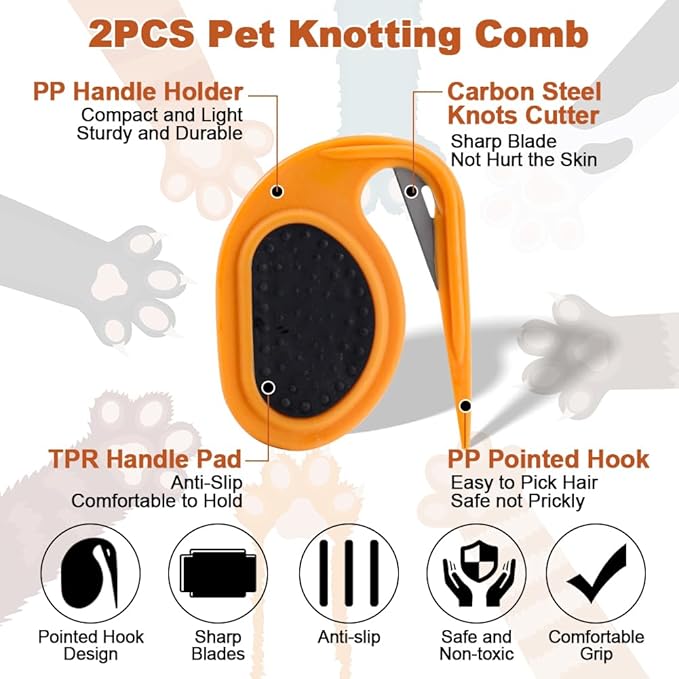 Self-Cleaning Grooming Brush, with 2 PCS Dematting Comb for Dog, Skin Friendly, Non-Slip Handle, Cat Brush for Long Haired Cats & Dogs, Pet Supplies Hair Remover Tool