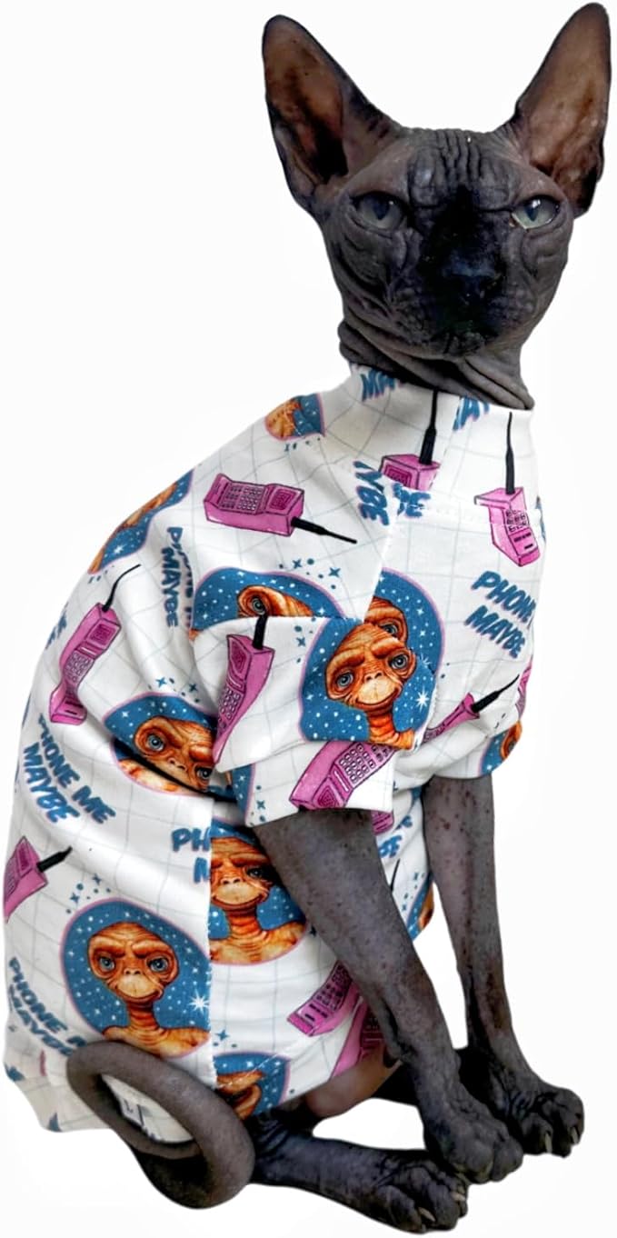 Limited Edition Sphynx Cat T-Shirts Elastic Hairless Cat Sweatshirt Pet Kitten Clothes Round Collar Kitten Shirts Vest Cats & Small Dogs Apparel (Alien, M (5.5-6.6 lbs))